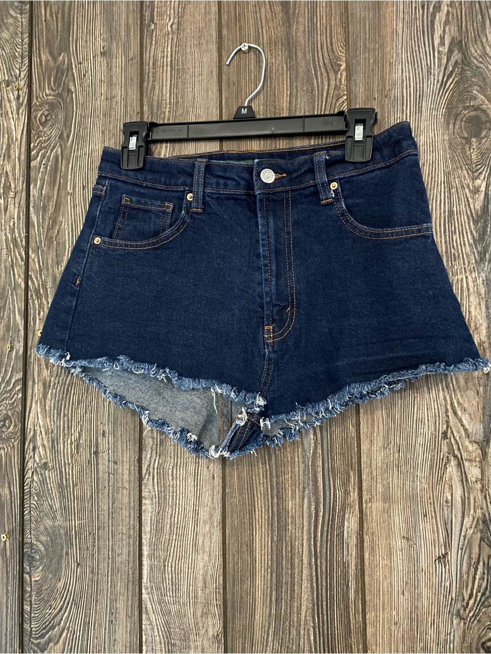 wild fable Dark Blue High-Rise Frayed Hem Denim Shorts